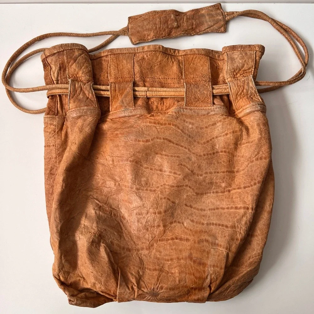 Vintage Susan Riedweg Leather Bucket Bag Large Brown Handmade Hobo Drawstring